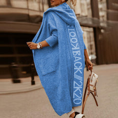 Fashion Letter Knitted Hooded Cardigan