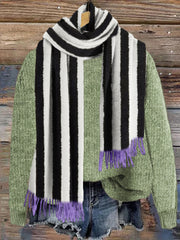 Halloween Horror Movie Striped Contrast Fringe Cozy Scarf