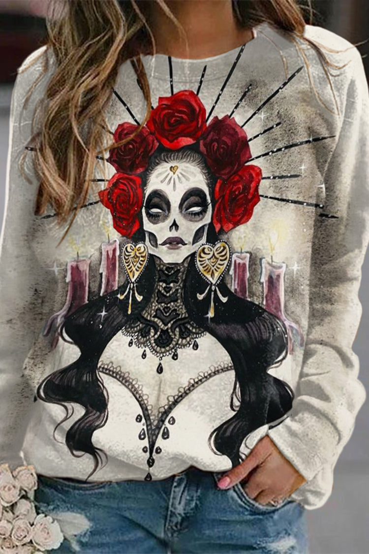 Casual Undead Queen Print Long Sleeve Sweatshirt