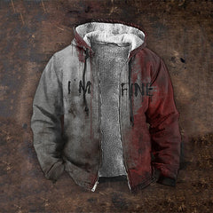 Vintage Bloody I AM FINE Printed Casual Zipper Hoodie Sweatshirt