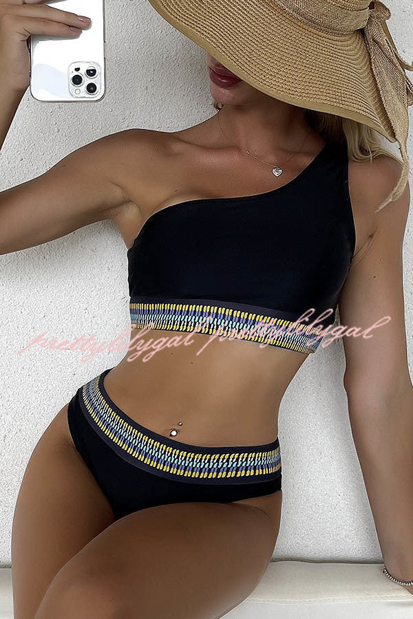 Toasting In Santorini One Shoulder Bikini Swimsuit
