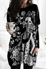 Casual Skull Floral Print Tunic