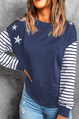 Women's Blue Striped Star Long Sleeve Top