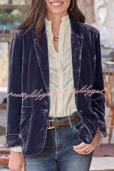 Solid Velvet One Button Long Sleeve Blazer