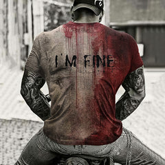 Men's Bloody I AM FINE Print Crew Neck T-Shirt