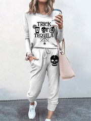 Trick Skull Print T-Shirt Two Piece Set