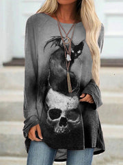 Halloween Cat Print Long Sleeve Tunic