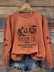 Halloween Salem Broom Co Round Neck Long Sleeve Sweatshirt