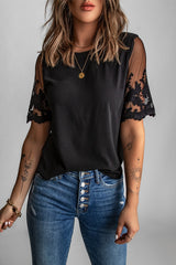 Women's Black Lace Short Sleeve Top