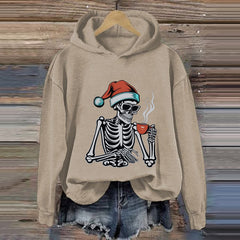 Dead Inside Skeleton Christmas Coffee Print Hoodie