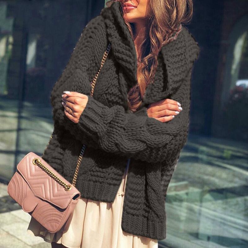 Pure Color Casual Fashion Loose Hooded Cardigan Sweater