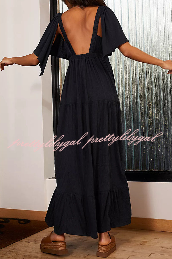 Sexy Backless V-neck Elastic Band Maxi Dress