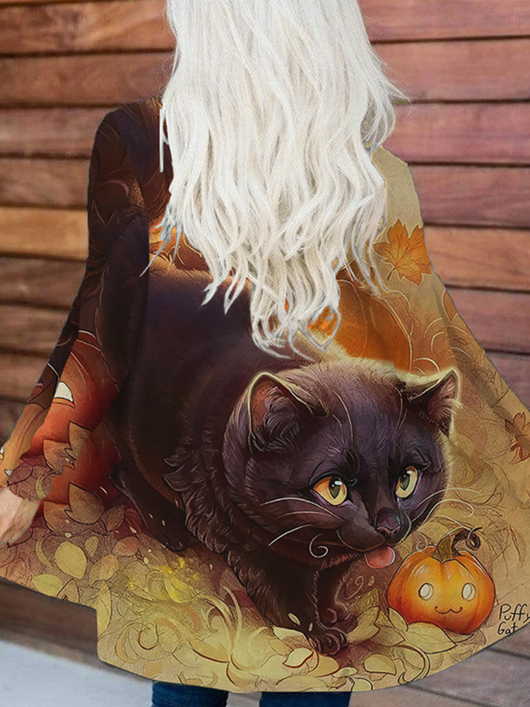 Cat Jack-o-lantern Casual Cardigan
