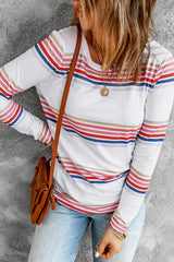 Women's White Stripe Long Sleeve Top