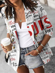 Letter Print Lapel Long Sleeve Blazer