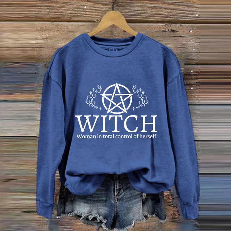 Vintage Halloween Witch Woman In Total Control Herself Printed Casual Sweatshirt