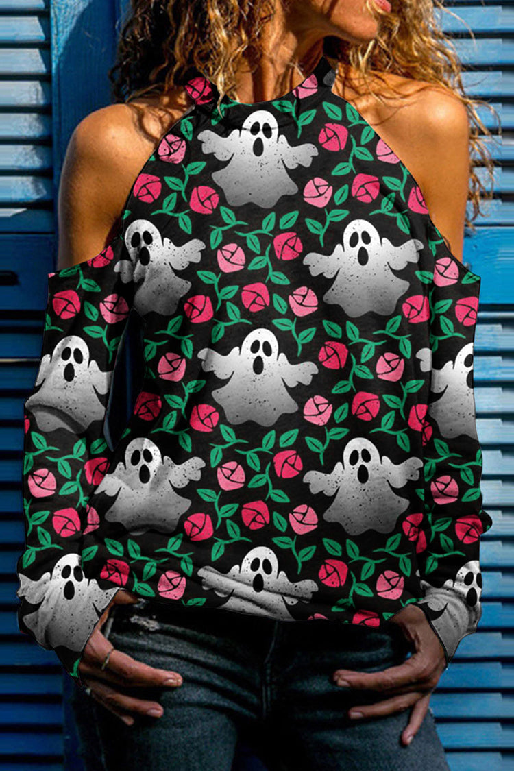 Funny Halloween Print Off-the-Shoulder T-Shirt
