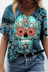 Marigold Skull Print Short Sleeve T-Shirt