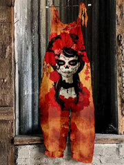 Day of the Dead Floral Woman Art Loose Fit Jumpsuit