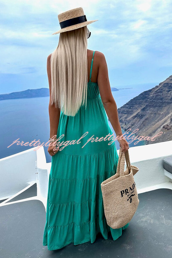 Boat Weekend Drawstring High Waist Tiered Swing Maxi Cami Dress