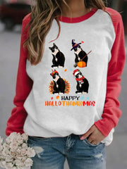 Halloween Christmas Black Cat Print Sweatshirt