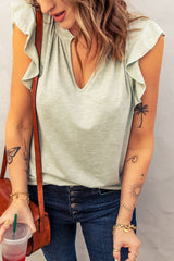 Women's Green V Neck Butterfly Sleeve Top