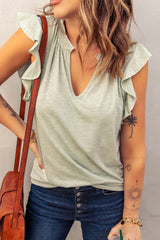 Women's Green V Neck Butterfly Sleeve Top