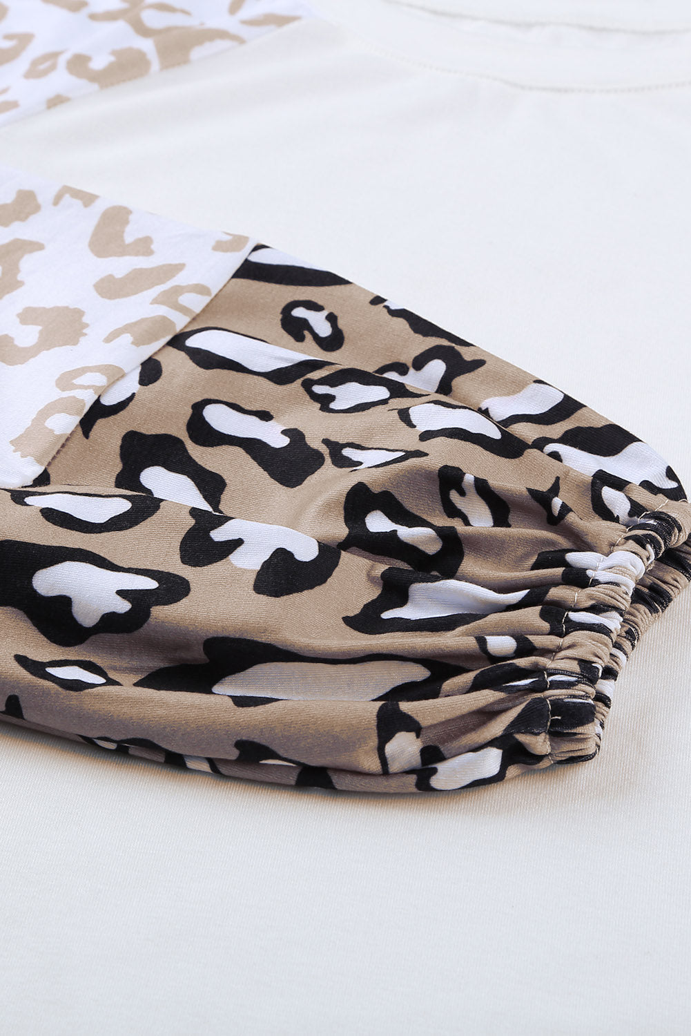 Women's Women Beige Leopard Print Bubble Sleeve Top