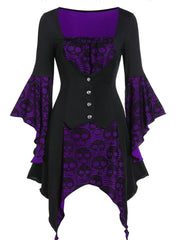 Halloween Gothic Skull Print Lace Stitching Dress