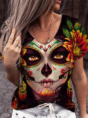 Day Of The Dead Art V Neck T Shirt