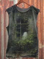 Men's Cute Ghost in Window Scary Ghost Halloween Print Vest