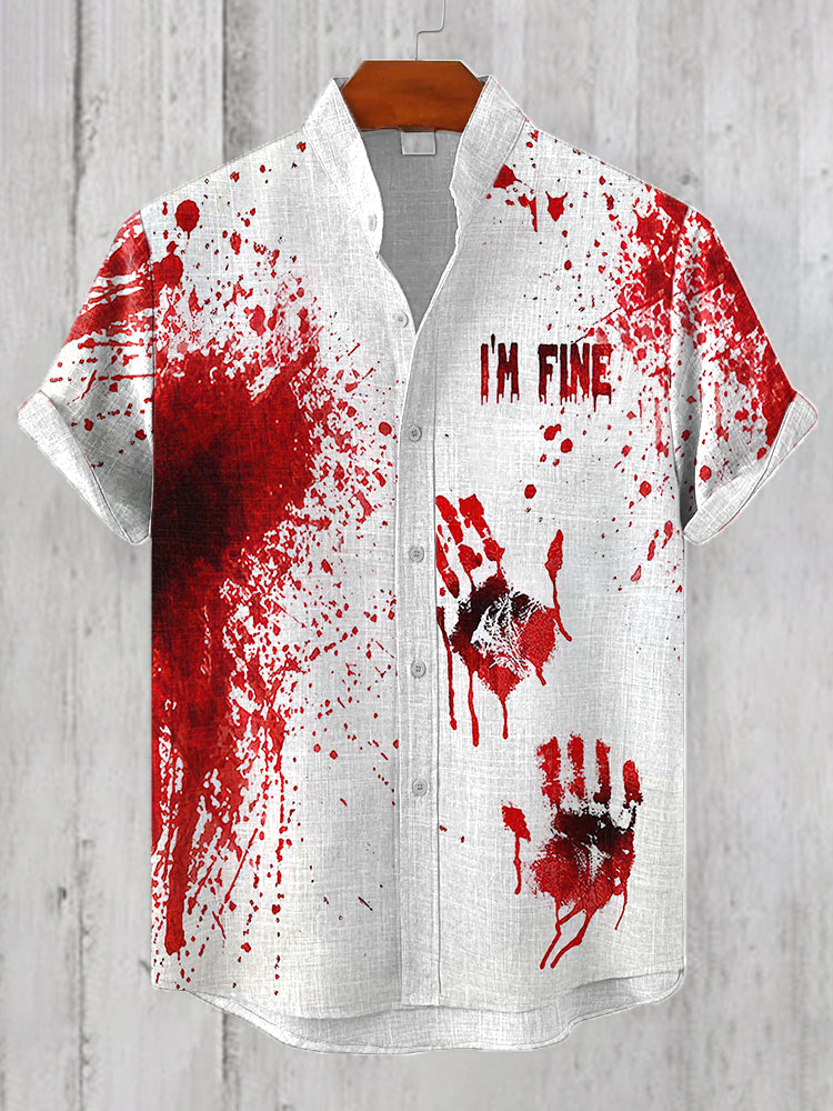 Men's Halloween I'm Fine Bloodstained Linen Blend Shirt