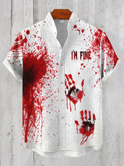 Men's Halloween I'm Fine Bloodstained Linen Blend Shirt