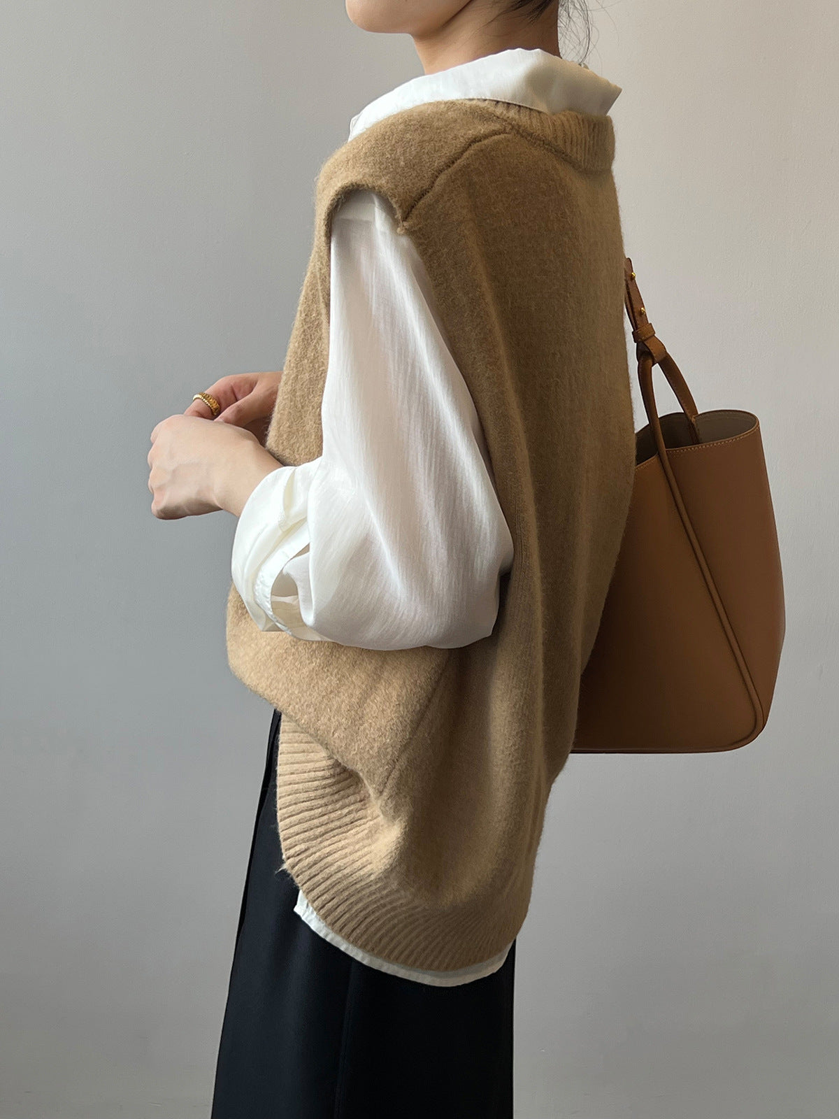 V-Neck Soft Waxy Loose Knit Vest