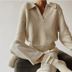 Chic Solid Color Lapel Sweater