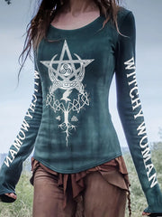 Women's Star Moon Witch Circular Magic Circle Life Of Tree Art Print Tops