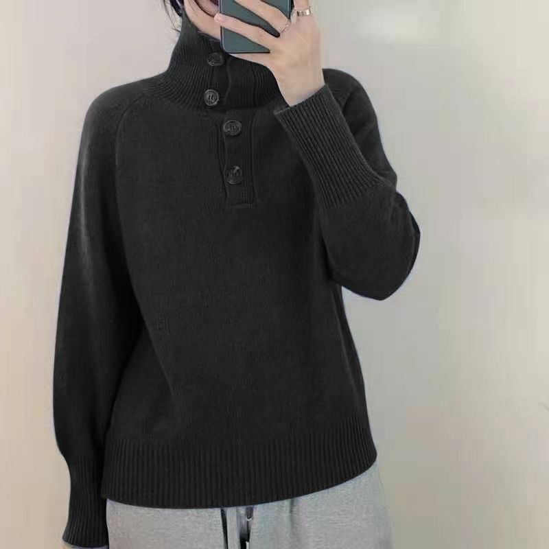 Sweet and gentle turtleneck button-down sweater
