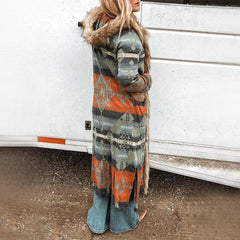 Western Style Retro Fur Collar Long Cardigan Jacket