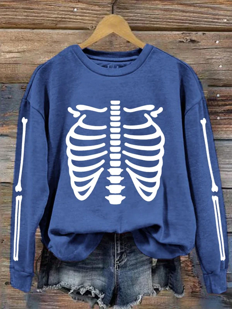Women's Halloween Skeleton Bones Casual Sweatshirt