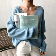 V-Neck Simple Irregular Pullover Sweater