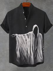 Men's Horror Dark Grim Reaper Ghost Print Casual Shirt