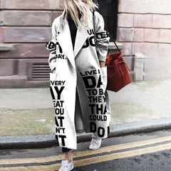 Fashion lapel letter print long coat