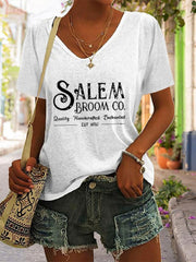 Halloween Salem Broom Co Print Short Sleeve T Shirt
