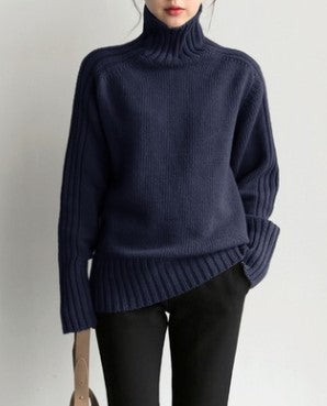 Simple Pit Strip Turtleneck Sweater