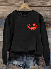 Women's Halloween Ghost Face Print Long Sleeve Sweatshirt