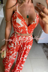 Paradise Dreaming Printed Cami Top and Elastic Waist Wide Leg Pants Set