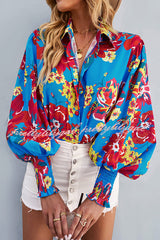 Contrast Unique Print Button Down Long Sleeved Shirt