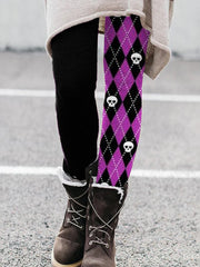 Lovely Skull Diamond Pattern Contrast Leggings