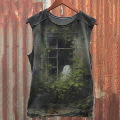 Men's Cute Ghost in Window Scary Ghost Halloween Print Vest