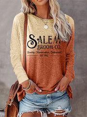 Halloween Salem Broom Co Gradient Print Long Sleeve T-Shirt